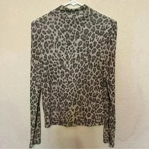 Topshop Nordstrom Animal Print Long Sleeve Mock Turtleneck Size 6 - Picture 6 of 10